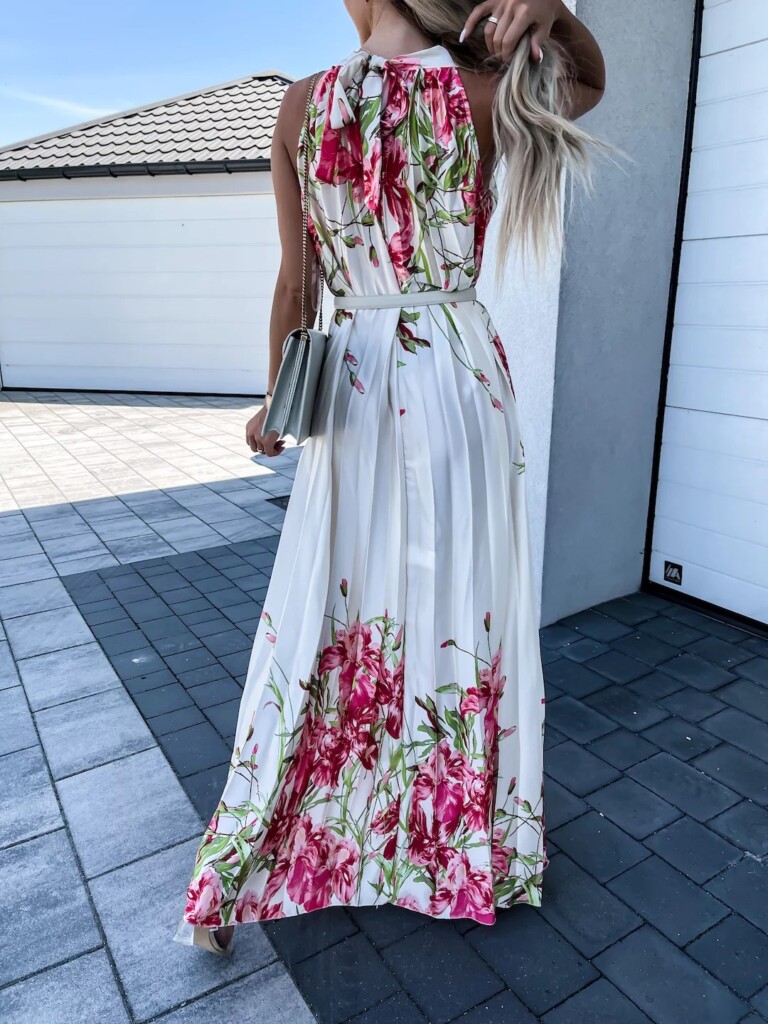 Sukienka w Kwiaty Maxi Plisowana Elza